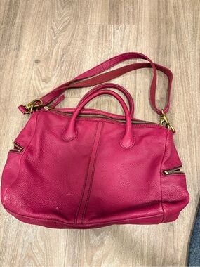 Fuchsia Leather Satchel Bag with Shoulder Strap